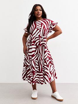 New Look Curves Red Abstract Print Jersey Midi Dress