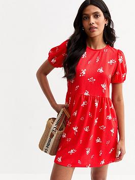 New Look Floral Print Tie Back Mini Dress - Red