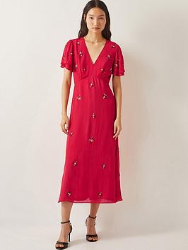 Monsoon Gia Embellished Tea Dress - Red