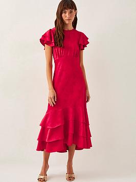 Monsoon Ester Satin Dress - Red