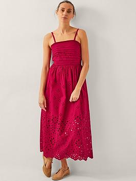 Monsoon Etta Broderie Dress - Red
