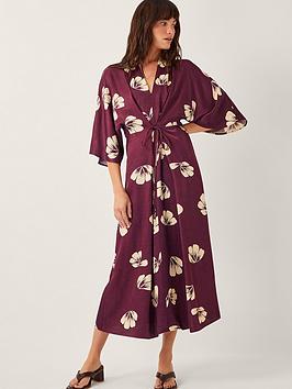 Monsoon Roz Floral Dress - Burgundy