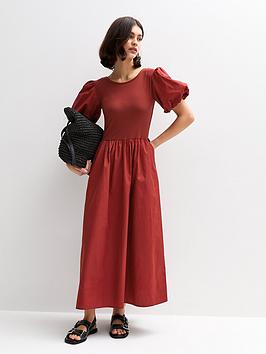 New Look Contrast Skirt Midi Dress - Dark Red