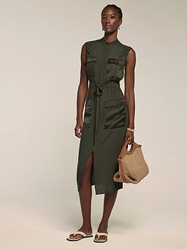 Mint Velvet Satin Mix Utility Shirt Dress - Khaki