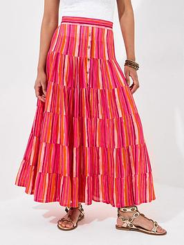 Joe Browns Sophia Stripe Tiered Maxi Skirt - Pink