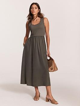 Mint Velvet Scallop Trim Midi Dress - Khaki