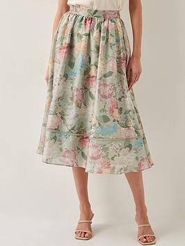 Monsoon Agnes Floral Print Midi Skirt - Green