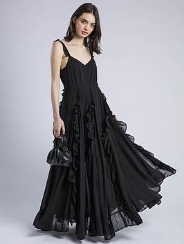 Religion Kate Maxi Ruffle Dress With Spaghetti Straps - Black