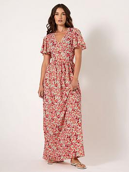 Long Tall Sally Ditsy V Neck Maxi Dress - Red