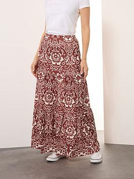 Long Tall Sally Tall Floral Tiered Maxi Skirt - Red