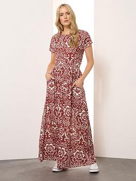 Long Tall Sally Tall Floral Shirred Waist Maxi Dress - Red