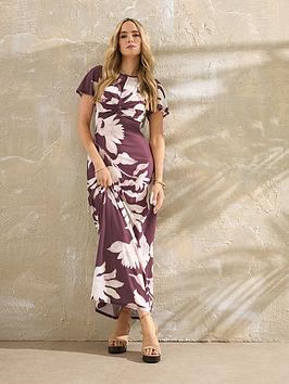Long Tall Sally Floral Ruched Maxi Dress - Red