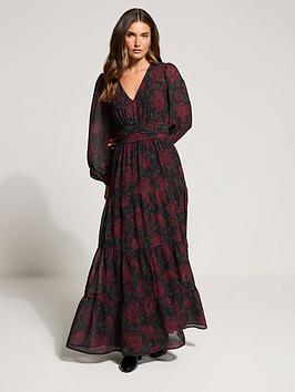 Long Tall Sally Rose Floral Maxi Dress - Black/Red