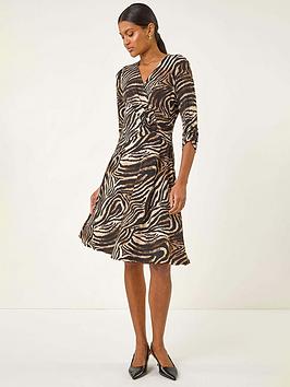 Roman Animal Print Ring Detail Stretch Dress - Natural