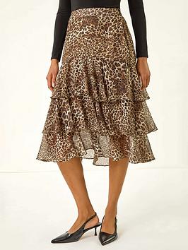 Roman Animal Print Ruffled Skirt - Natural