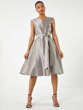 Roman Belted Fit & Flare Dress - Mink