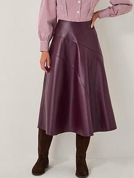Monsoon Marnie Seam Pu Skirt - Burgundy