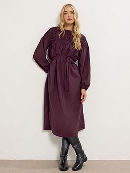 Long Tall Sally Shirred Yoke Midi Dress - Purple