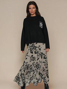 Religion Citrine Tiered Floral Georgette Maxi Skirt - Natural