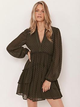 Mint Velvet Khaki Jacquard Mini Dress - Green