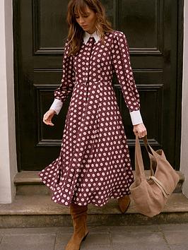 Mint Velvet Burgundy Star Print Midi Dress - Red