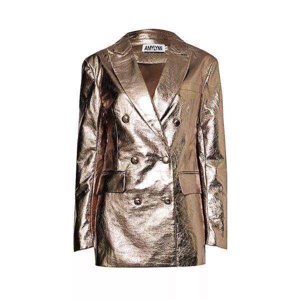 Yasmine Gunmetal Metallic Leather Blazer