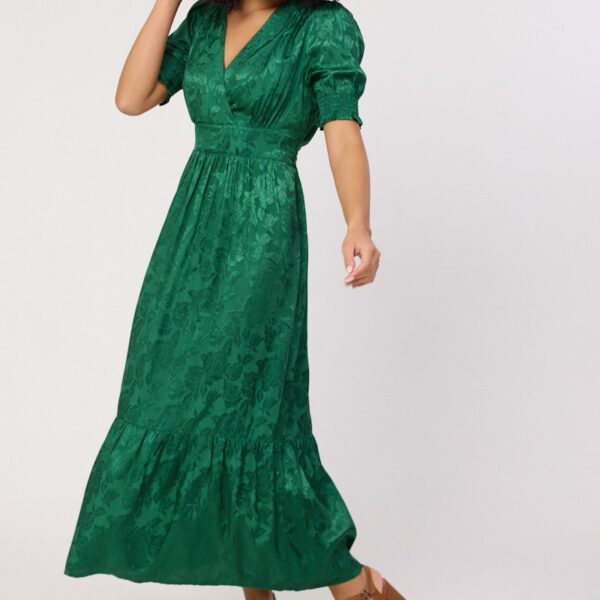 Joanie Clothing Alberto Floral Damask Midaxi Dress - Green- UK 26 (Green)