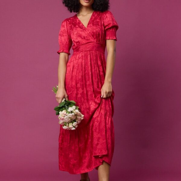 Joanie Clothing Alberto Floral Damask Midaxi Dress - Scarlett-8 (Red)