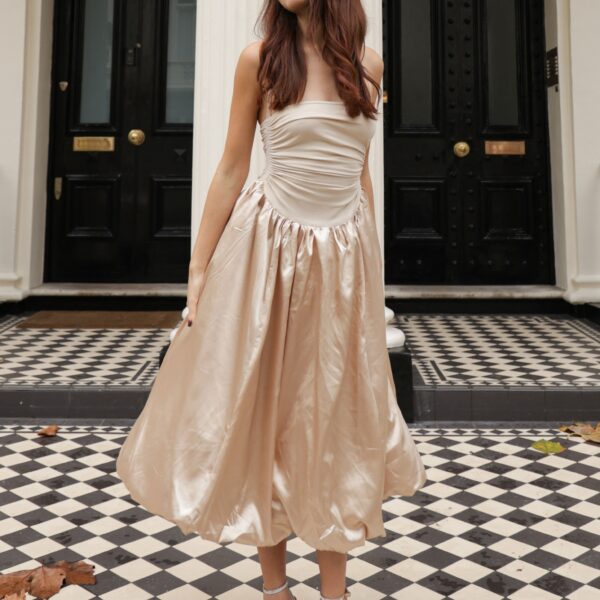 Alexa Champagne Satin Puffball Dress