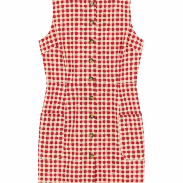 Joanie Clothing Ashley Gingham Boat Neck Mini Dress - Red -  UK 26  - Sustainable Organic Cotton (Red)