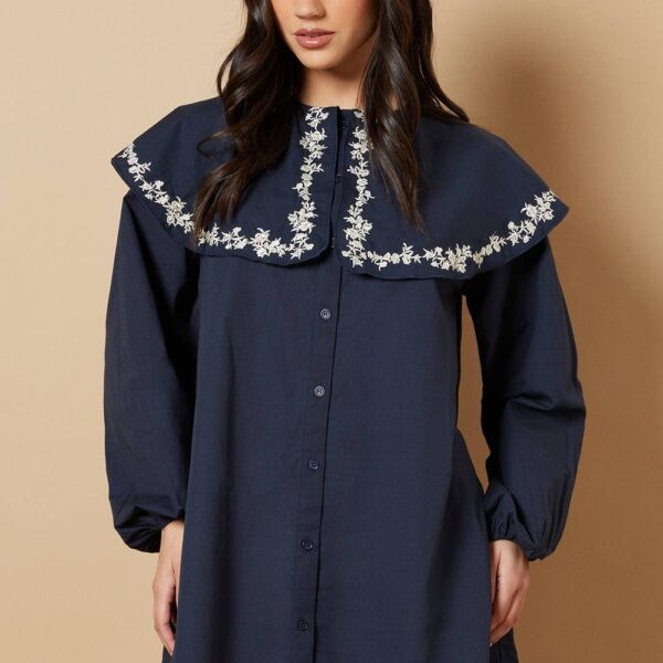 Embroidered Collar Poplin Mini Dress