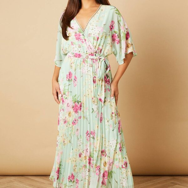 Petite Occasion Kimono Sleeve Pleated Midi Dress