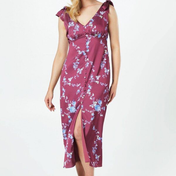 Occasion Petite Satin Button Midi Dress