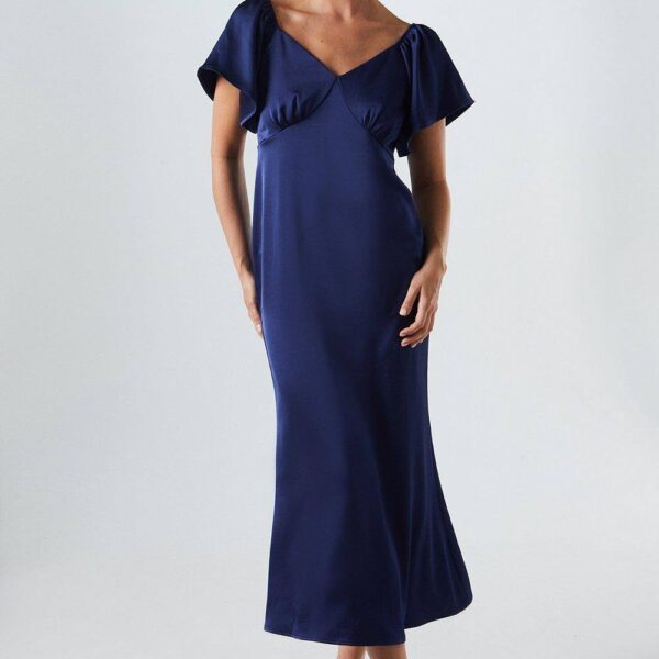 Angel Sleeve Satin Bridesmaid Midi Dress