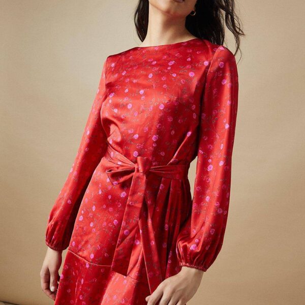Occasion Floral Satin Cowl Mini Dress
