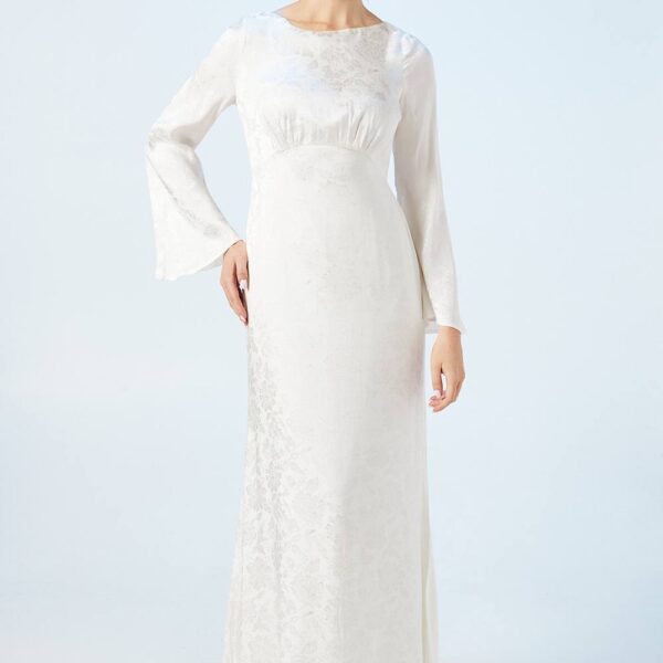 Peony Satin Jacquard Flare Sleeve Wedding Dress