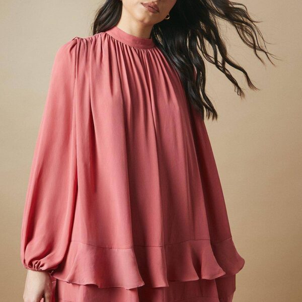 High Neck Chiffon Mini Dress