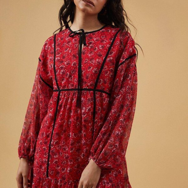 Binding Detail Chiffon Mini Dress
