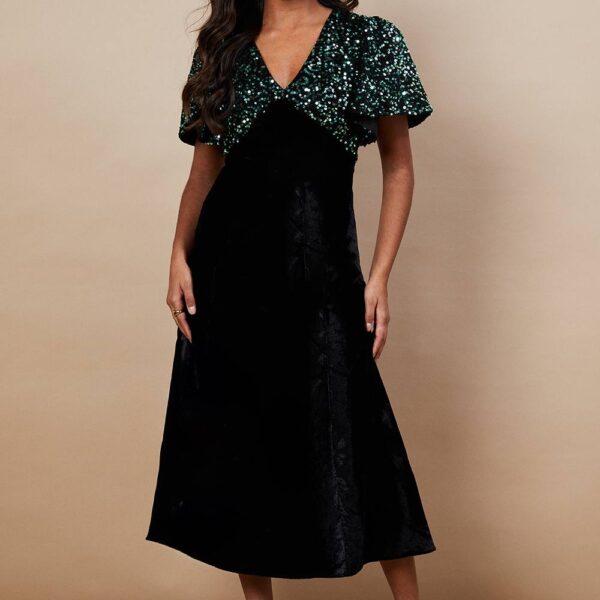 Occasion Velvet Sequin Midi Dress