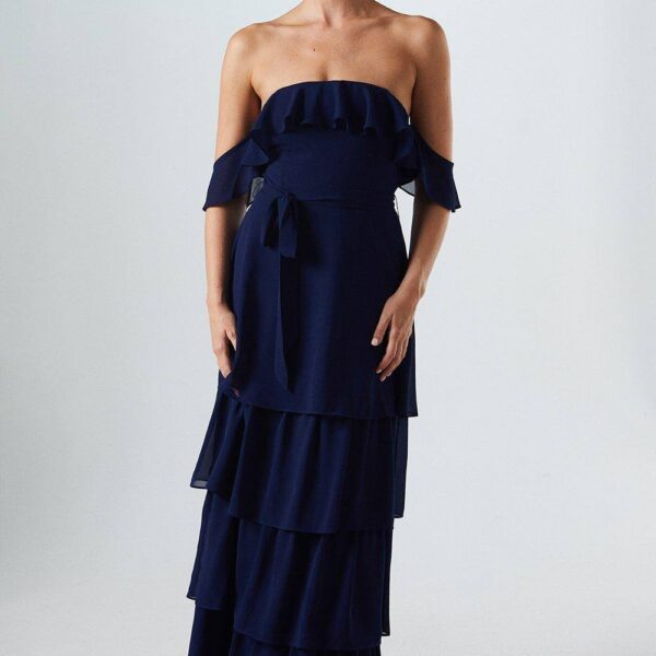 Bardot Tiered Georgette With Tie Detail Bridesmaid Dress