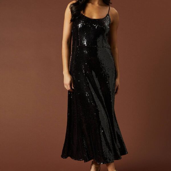 Occasion Clear Sequin Strappy Maxi Dress