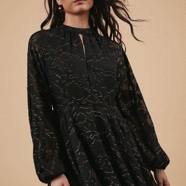 Chiffon Metallic Jacquard Mini Dress