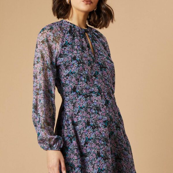 Ditsy Chiffon Keyhole Mini Dress