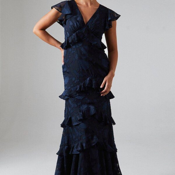 Floral Detail Fabric Tiered Skirt Bridesmaid Dress
