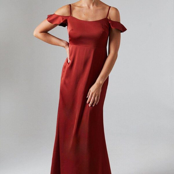 Cold Shoulder Satin Bridesmaid Midaxi Dress