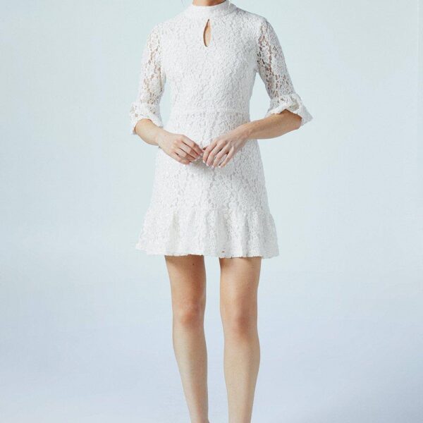 Sequin Lace High Neck Bridal Mini Dress
