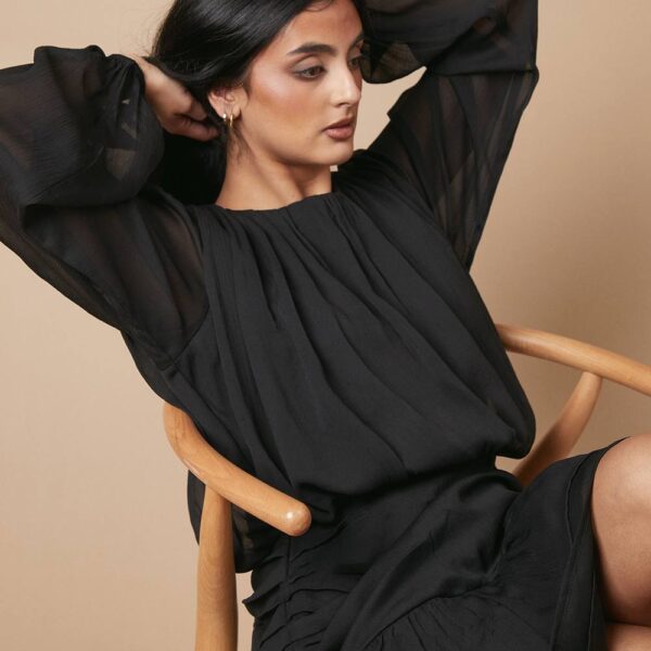 Chiffon Gathered Ruched Mini Dresstrue black
