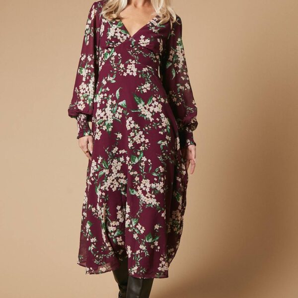 Occasion Floral Printed Button Midi Dress