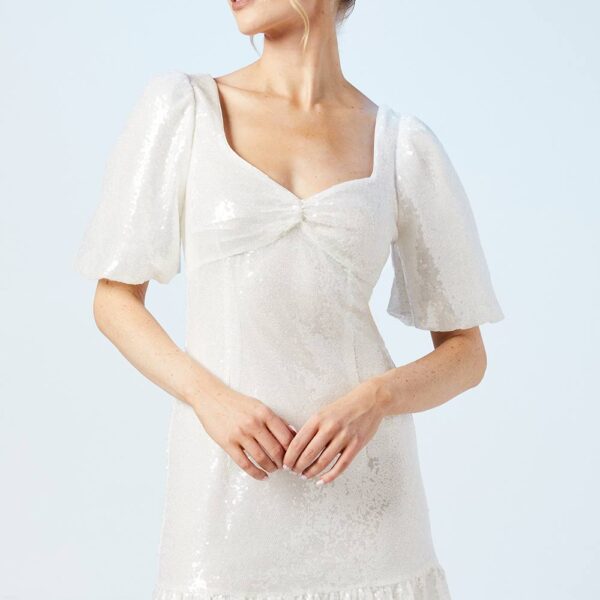 Sweetheart Puff Sleeve Sequin Bridal Mini Dress