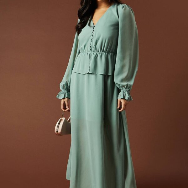 Buttoned Peplum Hem Maxi Dressblue